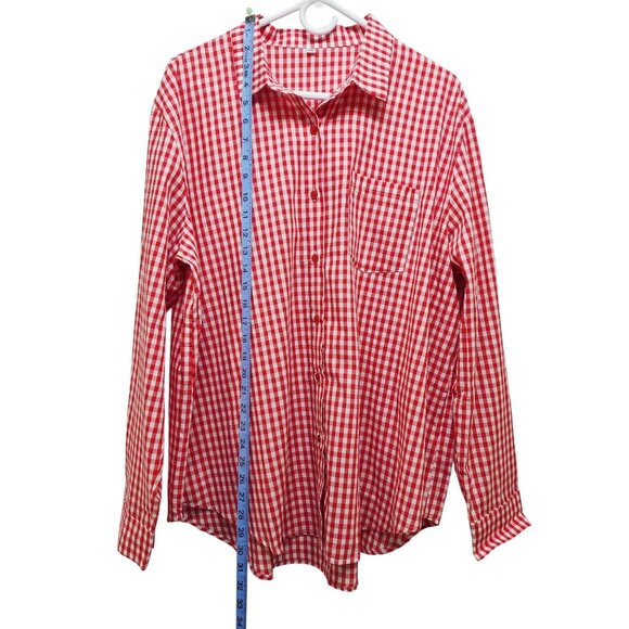 Red & White Mens Gingham Long Sleeve Button-Up Shirt Size 2XL - Picture 2 of 8